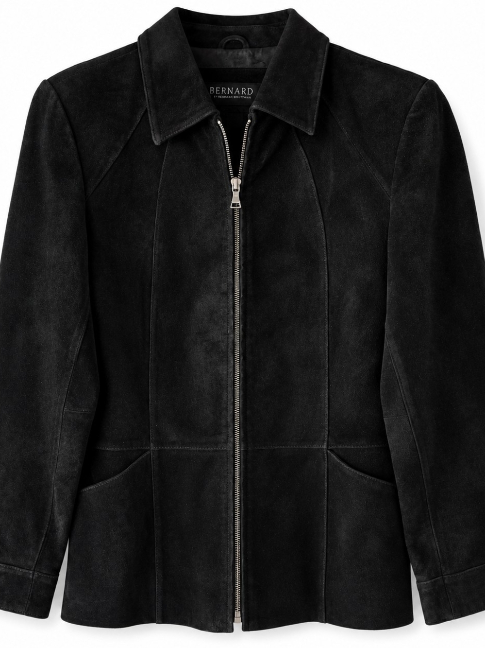 Bernard Black Suede Leather Zip Jacket Women's Tailored Coat Size S